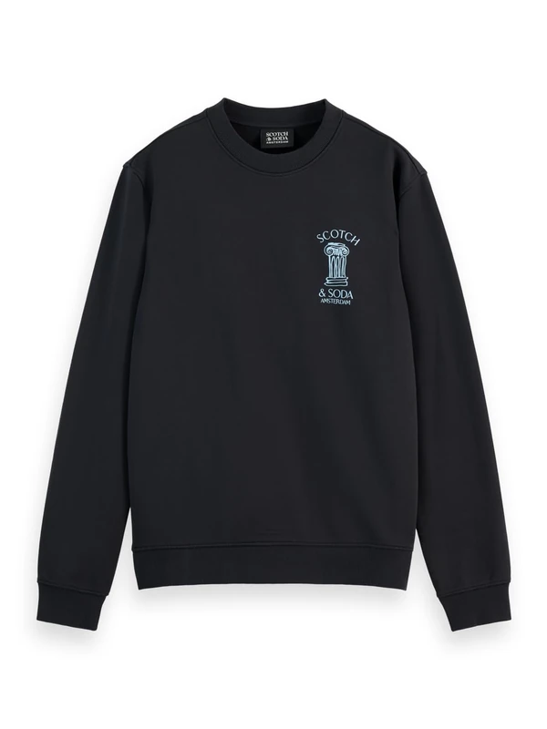 Scotch & Soda Men's Left Chest Artwork Crew Neck Sweatshirt, black, S