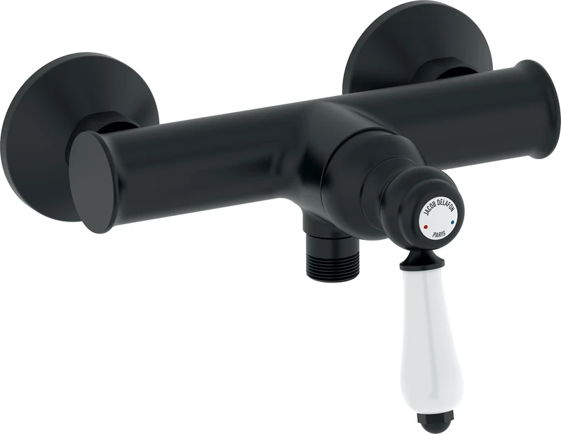 Jacob Delafon - Louise Wall-Mounted Shower Mixer - Mechanical - Retro Design, Ceramic Handle - Water Saving - 21.5x16.5x17cm - Matte Black Finish - E24362-BL