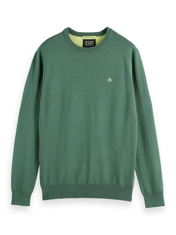 Scotch & Soda Men's Seasonal Core Viscose Regular Fit Crew Neck Sweater, Sage Green, M