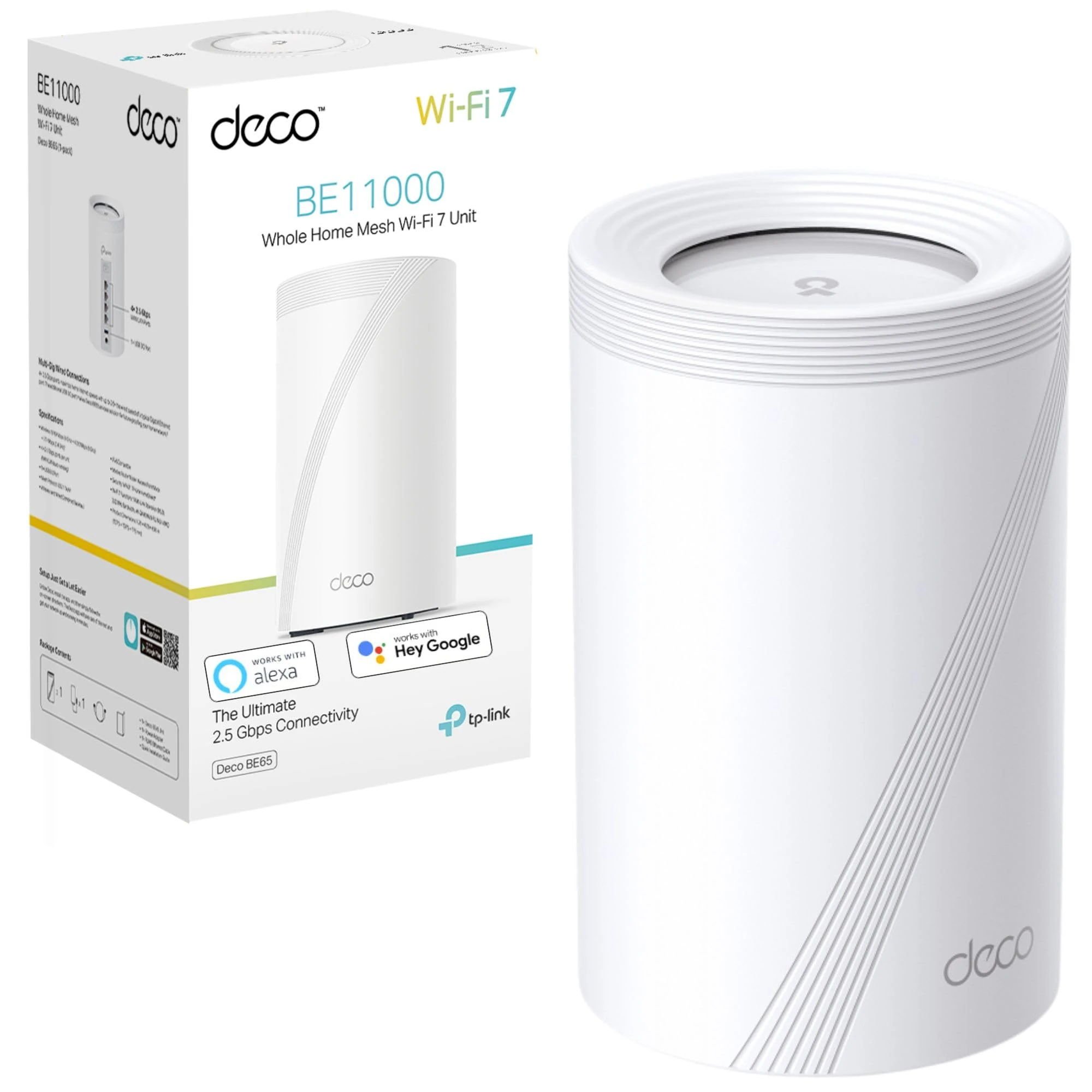 TP-Link Deco BE65 BE9300Mbps Tri-Band WiFi 7 Router, 2.5G Fast Port, Multigigabit Wired and Wireless Connectivity, AI-Driven WiFi Extender Booster, Mesh Add-On, Homeshield, Easy Setup