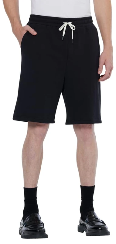 Scotch & Soda Men's Casual Shorts Badge Logo Regular Fit Sweat Shorts, Black, M