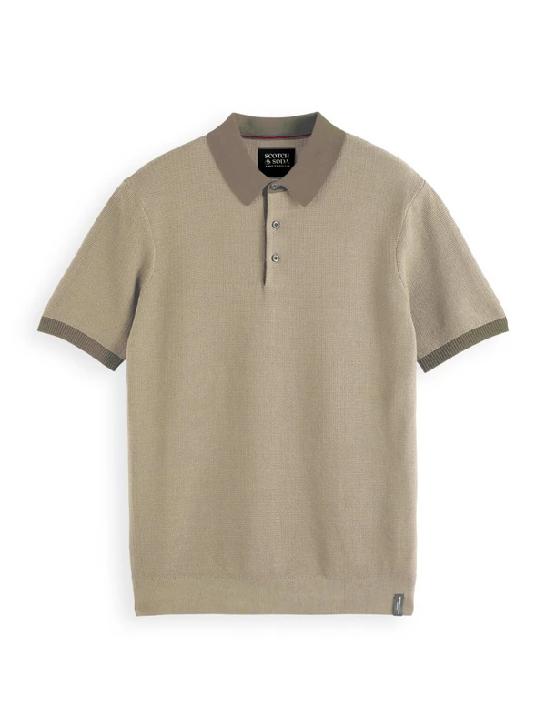 Structured Knitted Solid Polo Shirt, Sand 270, M