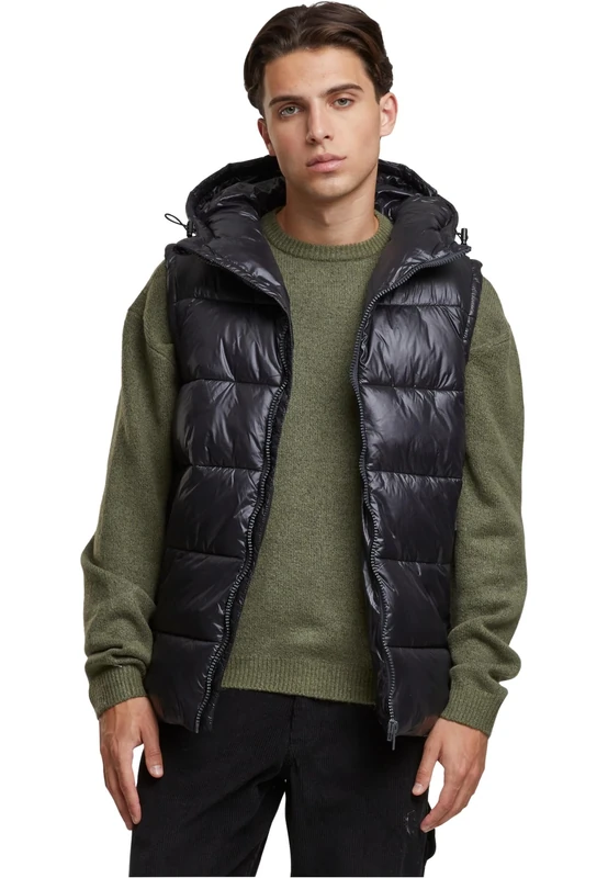 Urban Classics Men's Tb7013-recycled Hooded Puffer Vest, Black, XL