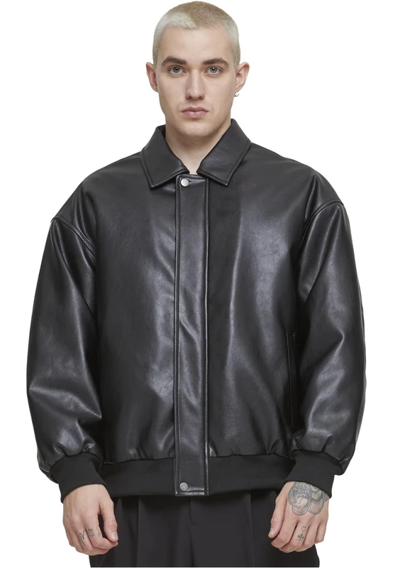 Urban Classics Men's Tb6914-synthetic Leather Blouson Lightweight Jackets, Black, L