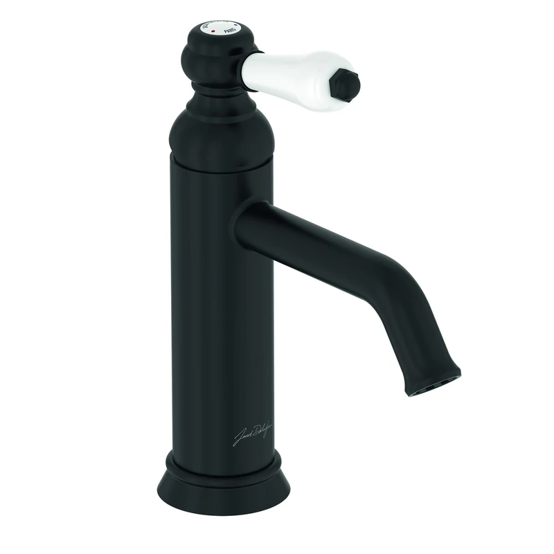 Jacob Delafon - Louise Basin Mixer - Retro Design, Ceramic Handle - Water Saving - Easy Installation - 17x23x5.5 cm - Matte Black Finish - E24360-BL