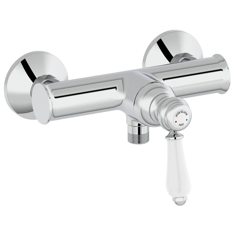 Jacob Delafon - Louise Wall-Mounted Shower Mixer - Mechanical - Retro Design, Ceramic Handle - Water Saving - 21.5x16.5x17cm - Chrome Finish - E24362-CP