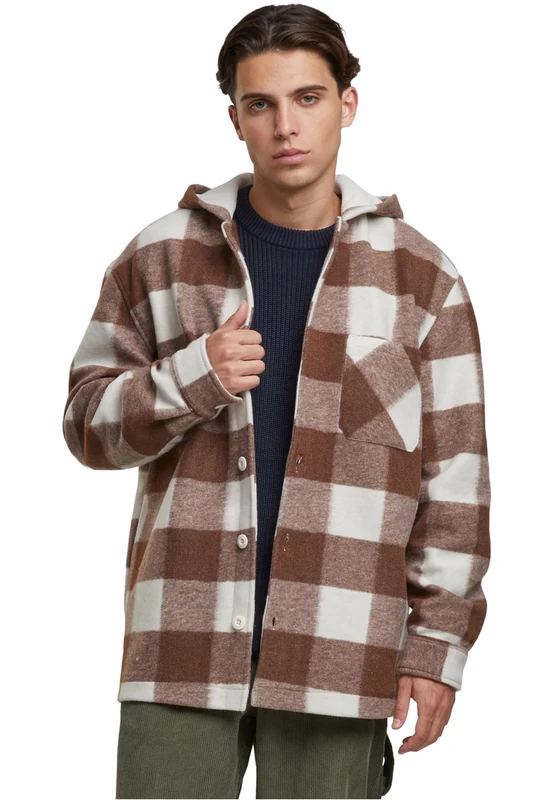 Urban Classics Men's Tb7047-big Check Jacket with Hood Lightweight, Whitesand/Lightrust, XXXL