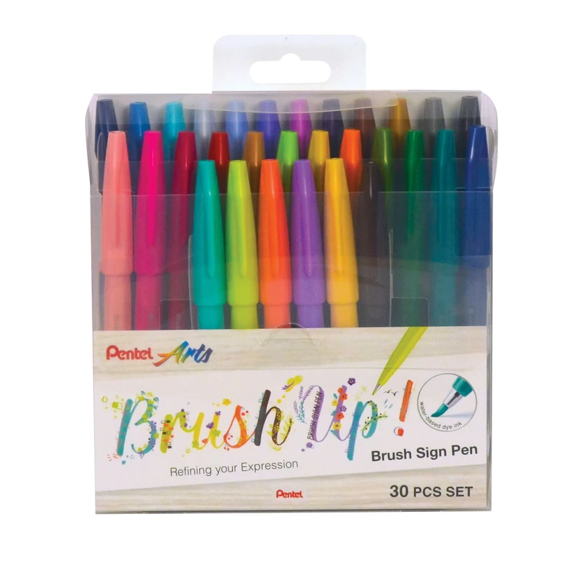 Pentel Brush Sign Pen 30pc Set Assorted Colours