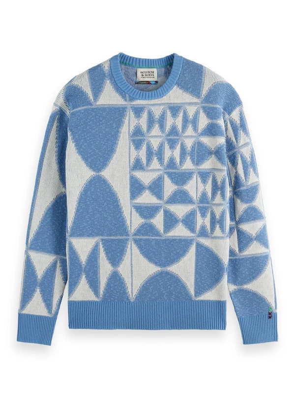 Scotch & Soda Men's Textured Jacquard Crewneck Sweater, Diamond Blue AOP, M