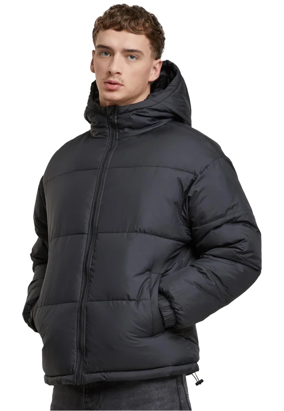 Urban Classics Men's Tb7257-basic Puffer Jacket with Hood Winter, Black, L