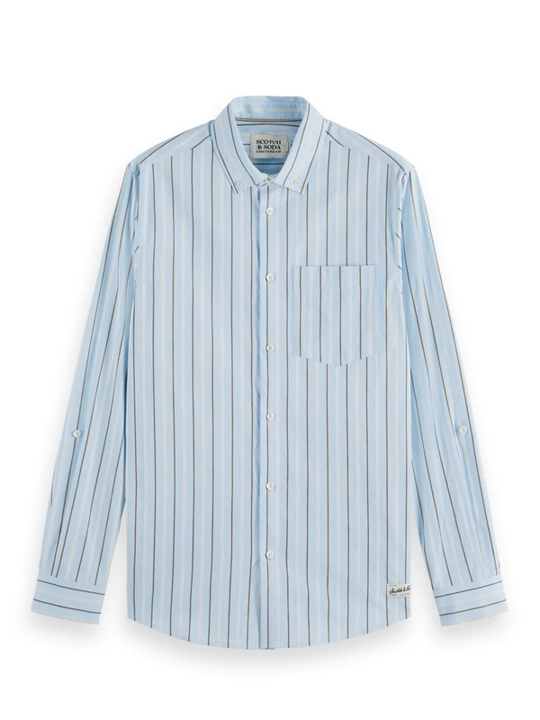 Scotch & Soda Dobby Stripe Men's Regular Fit Shirt, Spring Blue Pinstripe, S