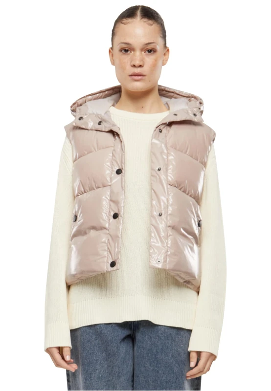 Urban Classics Women's Tb7004-ladies Recycled Shiny Puffer Vest with Hood, Duskrosis, XXXL