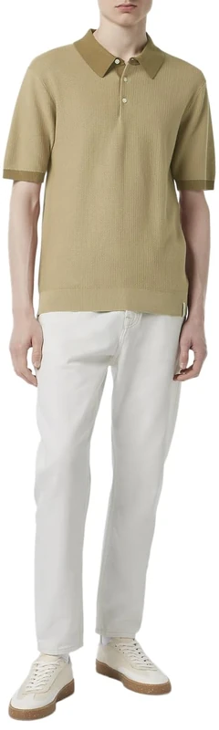 Scotch & Soda Men's Structured Knitted Solid Polo Shirt, Sand, XXL