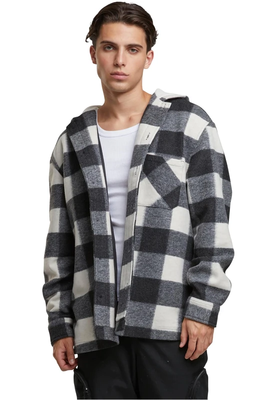 Urban Classics Men's Tb7047-big Check Jacket with Hood Lightweight, Whitesand/Black, XXXXXL