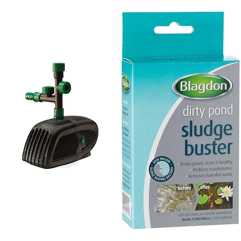 Bundle of Blagdon Midipond Pump 4500 Model + Blagdon Pond Sludge Buster, 4 x 9g Sachets