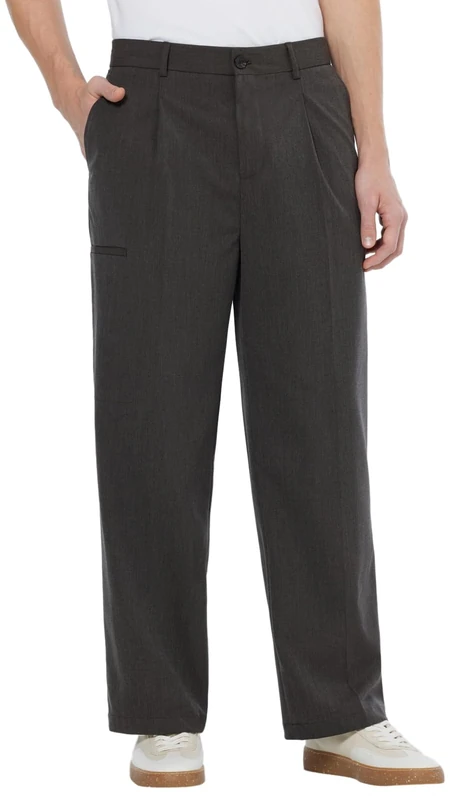 Scotch & Soda Men's Pocket Detail Wide fit Chino Pants, Dark Grey Melange, 33 W/34 L