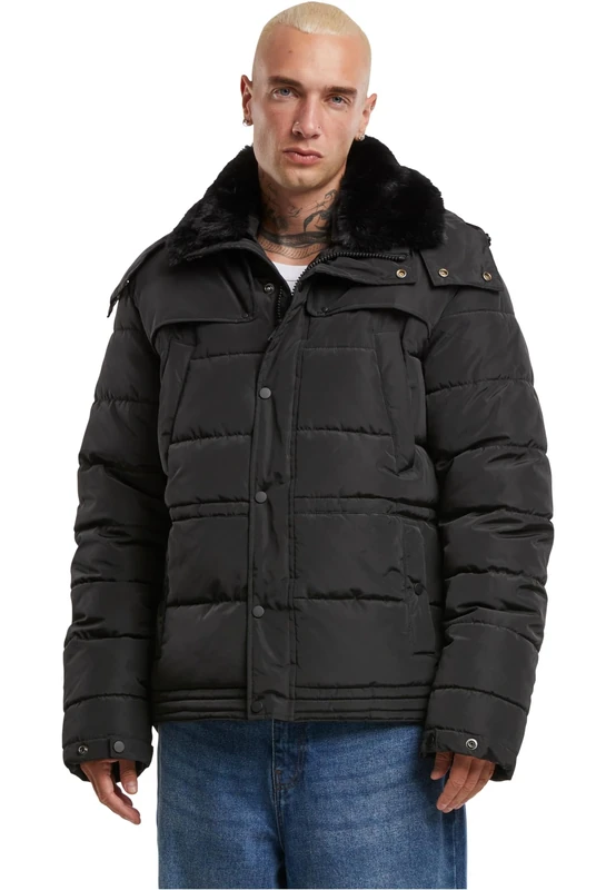 Urban Classics Men's Tb7259-puffer Jacket with Detachable Fur Collar Winter, Black, L