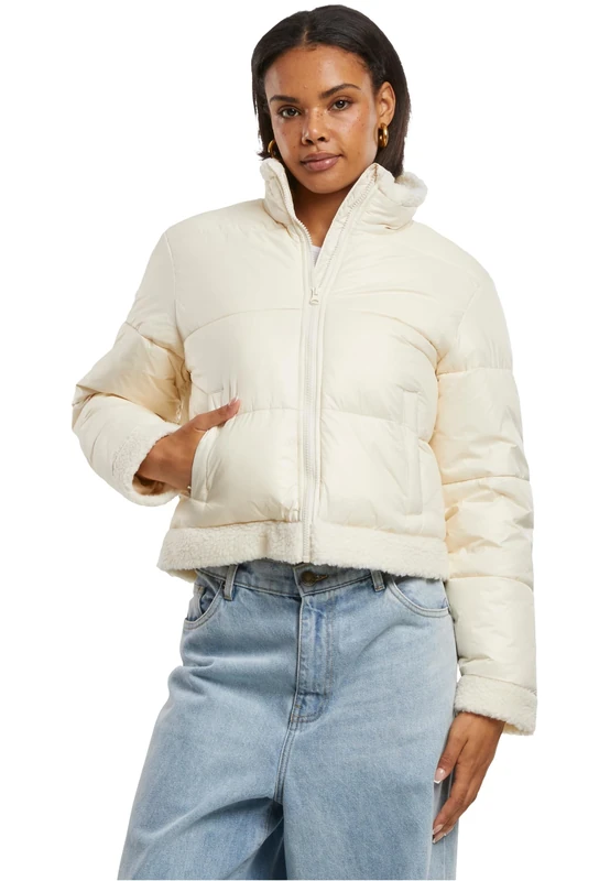 Urban Classics Women's Tb7074-ladies Recycled Shiny Puffer Sherpa Jacket Lightweight, Whitesand/Whitesand, L - Image 1