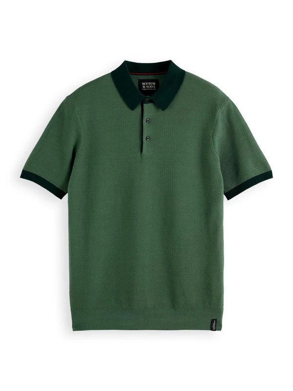 Structured Knitted Solid Polo Shirt, Sage Green 300, XL