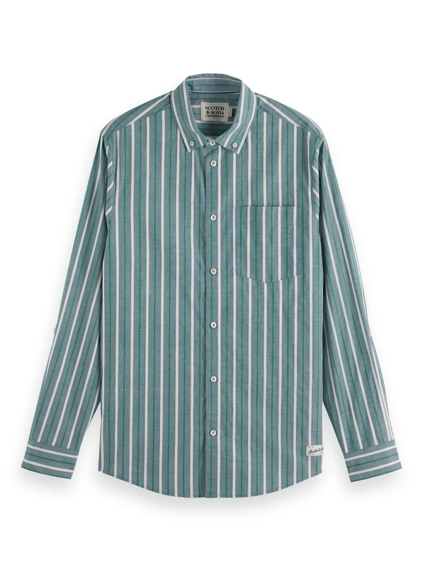 Scotch & Soda Dobby Stripe Men's Regular Fit Shirt, Pitch Green Pinstripe, S