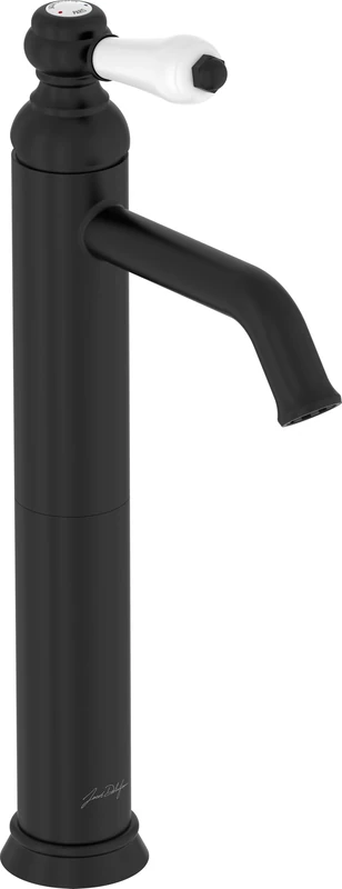 Jacob Delafon - Louise high spout Basin Mixer - Retro Design, Ceramic Handle - Water Saving - 17x36.5x5.5 cm - Matte Black Finish - E24361-BL