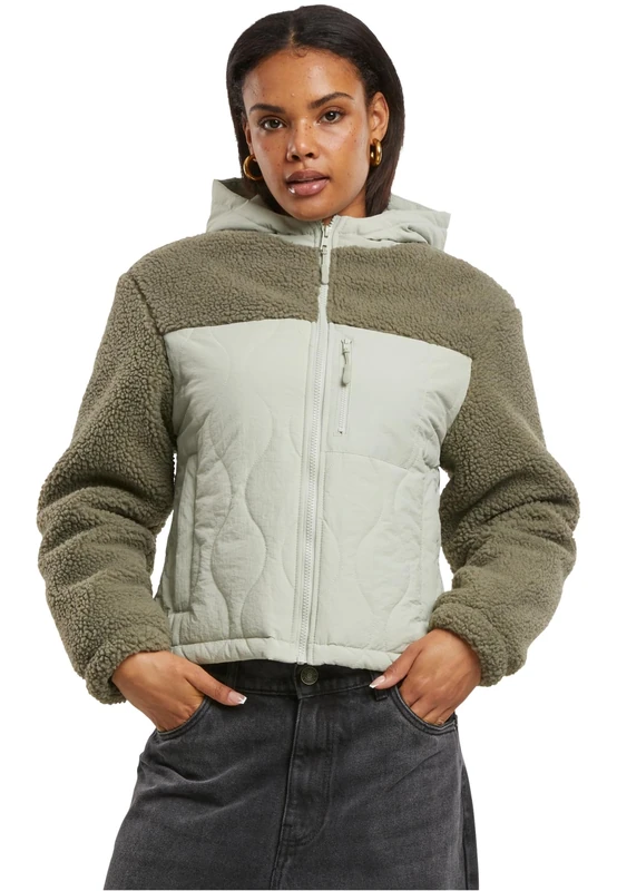 Urban Classics Women's Tb7071-ladies Sherpa Crinkle Nylon Mix Jacket Lightweight, Palegreen/Stone Green, XXXL