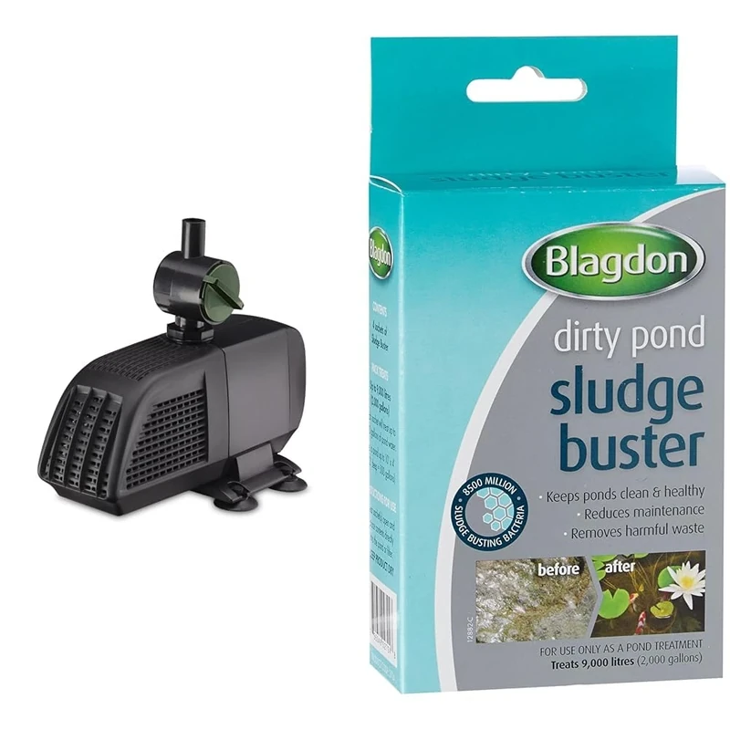 Bundle of Blagdon Minipond Pond Pump 900 Model + Blagdon Pond Sludge Buster, 4 x 9g Sachets
