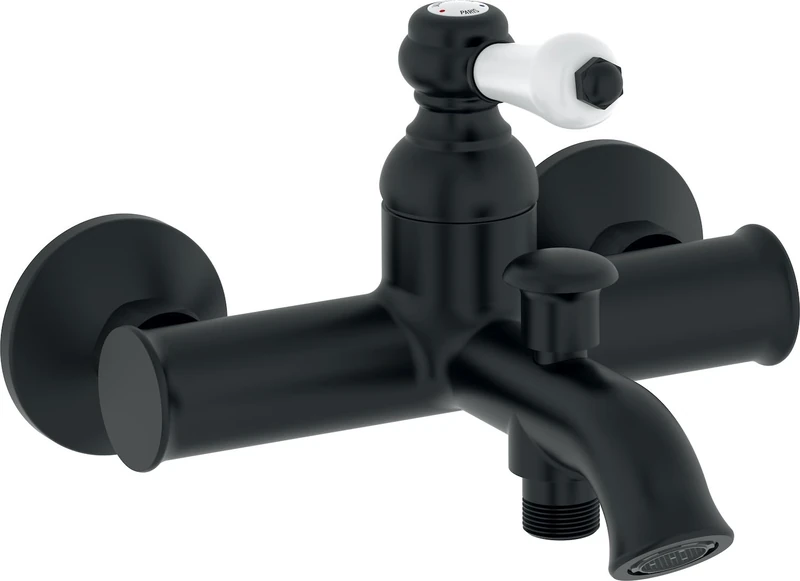 Jacob Delafon - Louise Wall-Mounted Bath-Shower Mixer - Mechanical - Retro Design, Ceramic Handle - Water Saving - 21x14.5x19.5cm - Matt Black - E24363-BL