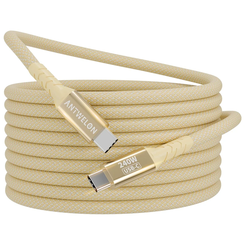 240W USB C to USB C Cable, 2M Braided Type C Charger Cord Fast Charge for iPhone 16 15 Pro Max Samsung Galaxy S24 S23 MacBook Pro Laptops iPad Switch etc (yellow)