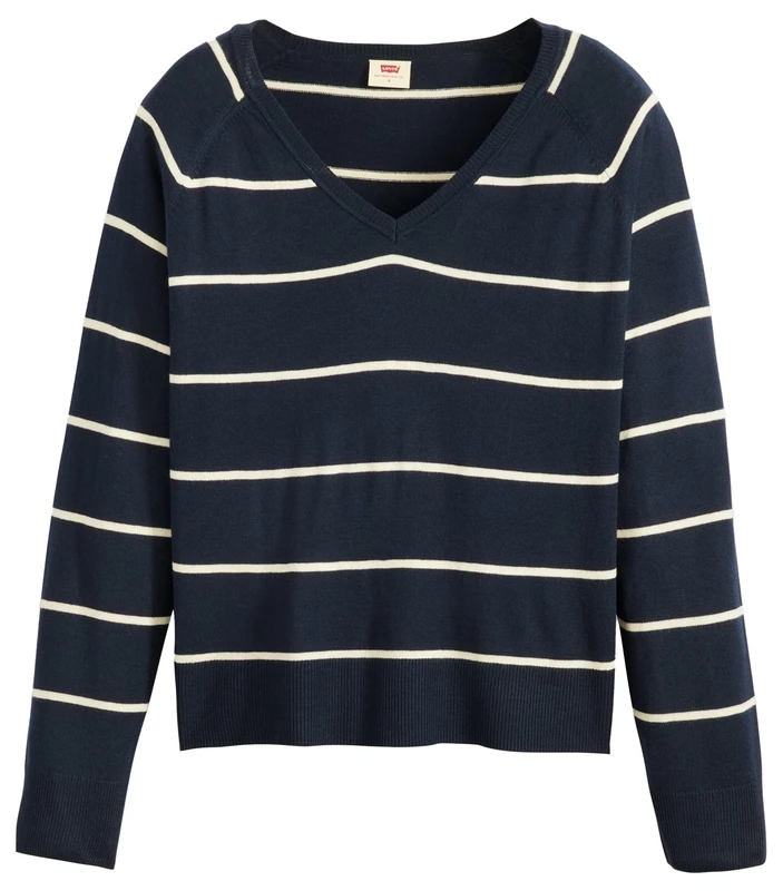 Levi's Petal Stephanie Stripe NAV V-Neck Sweater, Stephanie Stripe Nav, L - Image 1