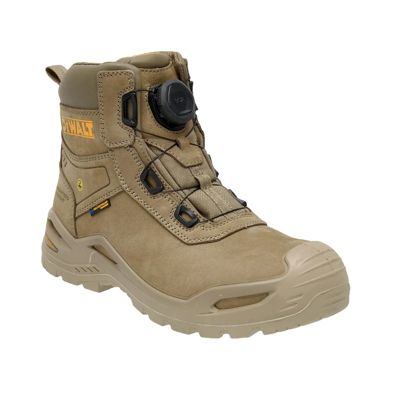 DEWALT Lander Men's Waterproof, Nubuck Leather, Wide Fitting, BOA Fastener, Non-Metallic Safety Toe Work Boot, Stone, UK11