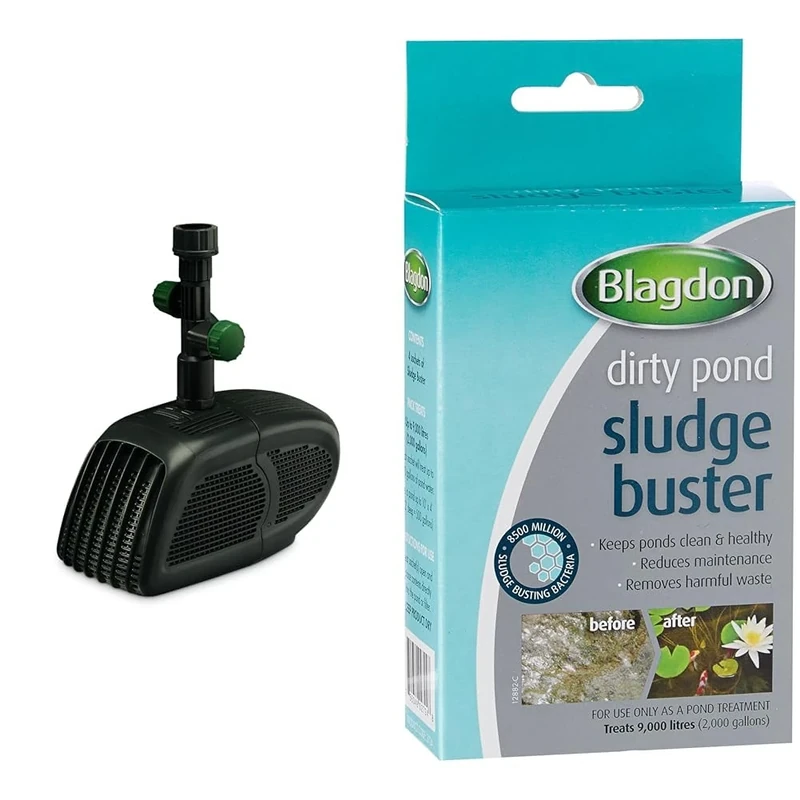 Bundle of Blagdon Minipond Pond Pump 2000 Model + Blagdon Pond Sludge Buster, 4 x 9g Sachets