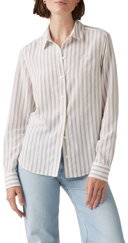 Levi's Women's Classic Fit Shirt, Mia Stripe Egret, L
