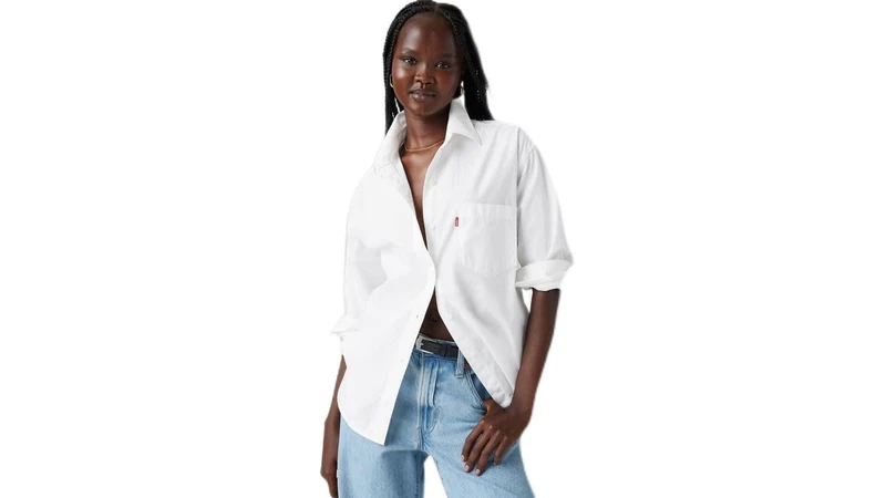 Levi's Women's Harlie New Boyfriend Shirt, Bright White, S