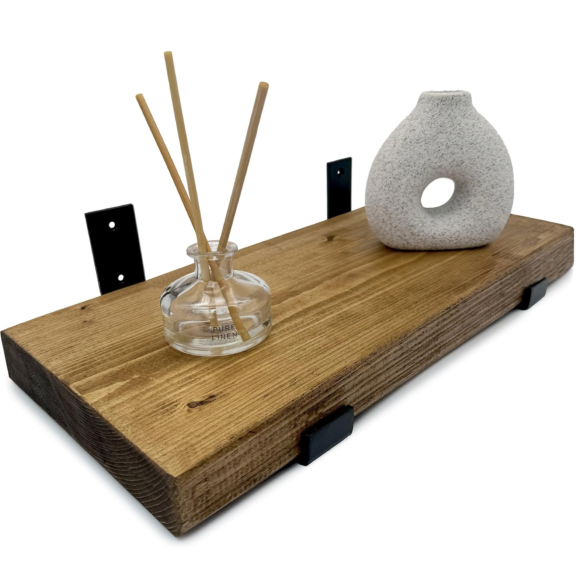 Top Notch Home & Living Wooden Board Wall Shelf, Handcrafted Rustic Wooden Shelves, Hand Made Wood Board Shelves, Wooden Rustic Board Shelving, Incl 2 Up Brackets per Shelf