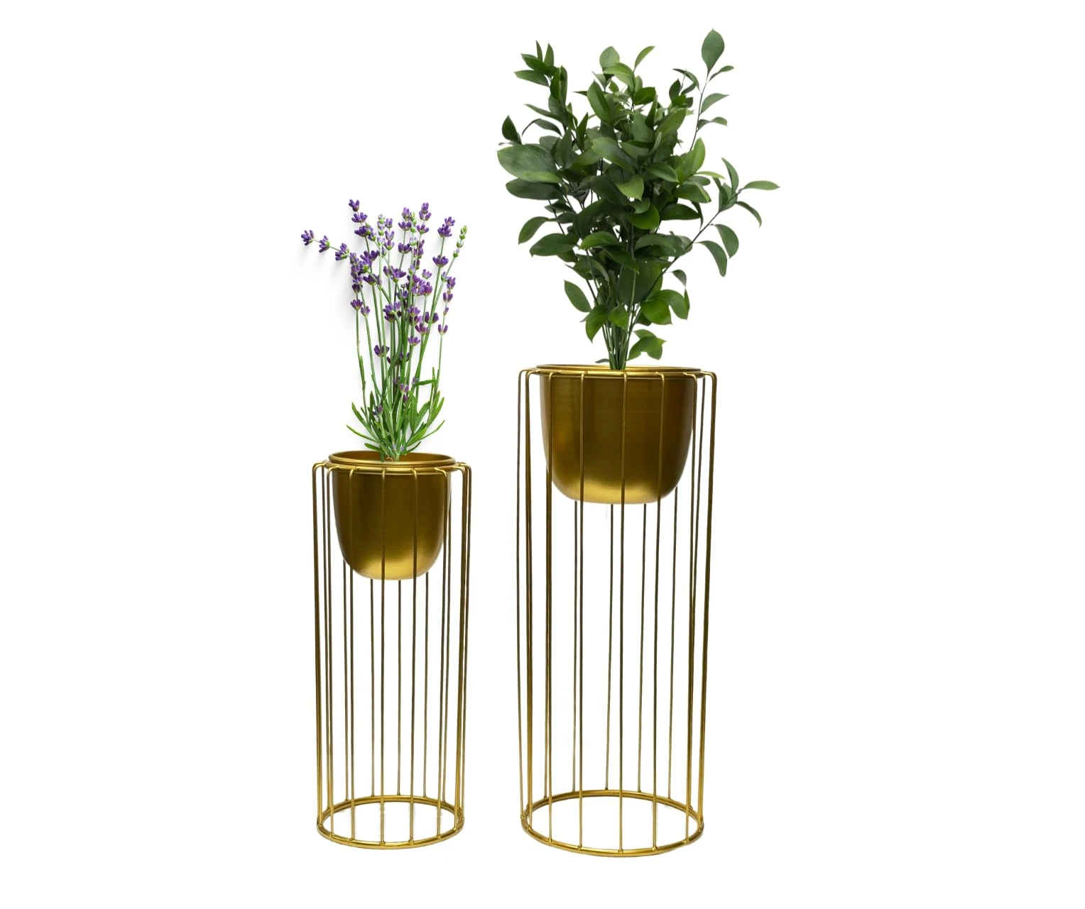 Trendi Gold Set of 2 Planter Pots with Metal Stands, Flower Pots Living Room Decor | Plant Pot for Indoor/Outdoor Flower pot Plant Herb Garden Container Organizer decor (Set of 2