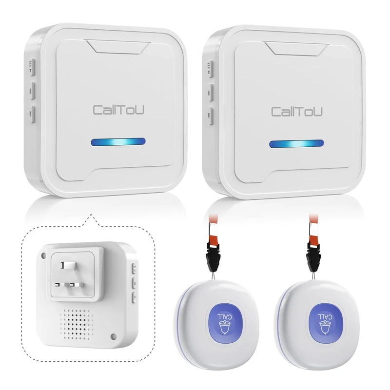 CallToU Wireless Personal Alarms for Elderly Caregiver Pager System with Elderly Alarm Call Button Panic Button Fall Alarm for Elderly Call Bell for Elderly With 2 Receivers 2 Button