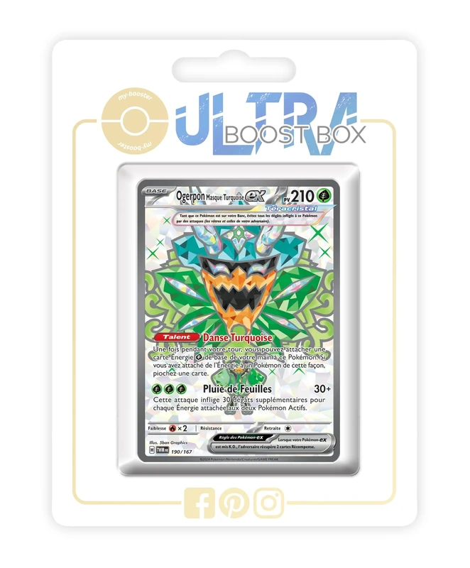 Ogerpon Masque Turquoise ex (Teal Mask Ogerpon ex) 190/167 Tera Shiny Full Art - my-booster X Écarlate et Violet 6 - Mascarade Crépusculaire Box of 10 Pokemon French Cards