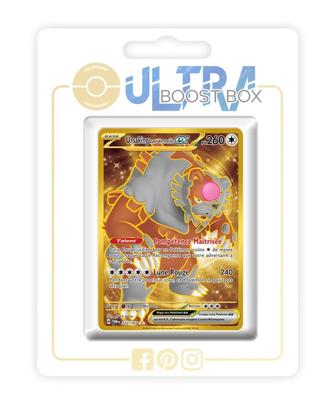 Ursaking Lune Vermeille ex (Bloodmoon Ursaluna ex) 222/167 Shiny Gold - my-booster X Écarlate et Violet 6 - Mascarade Crépusculaire Box of 10 Pokemon French Cards