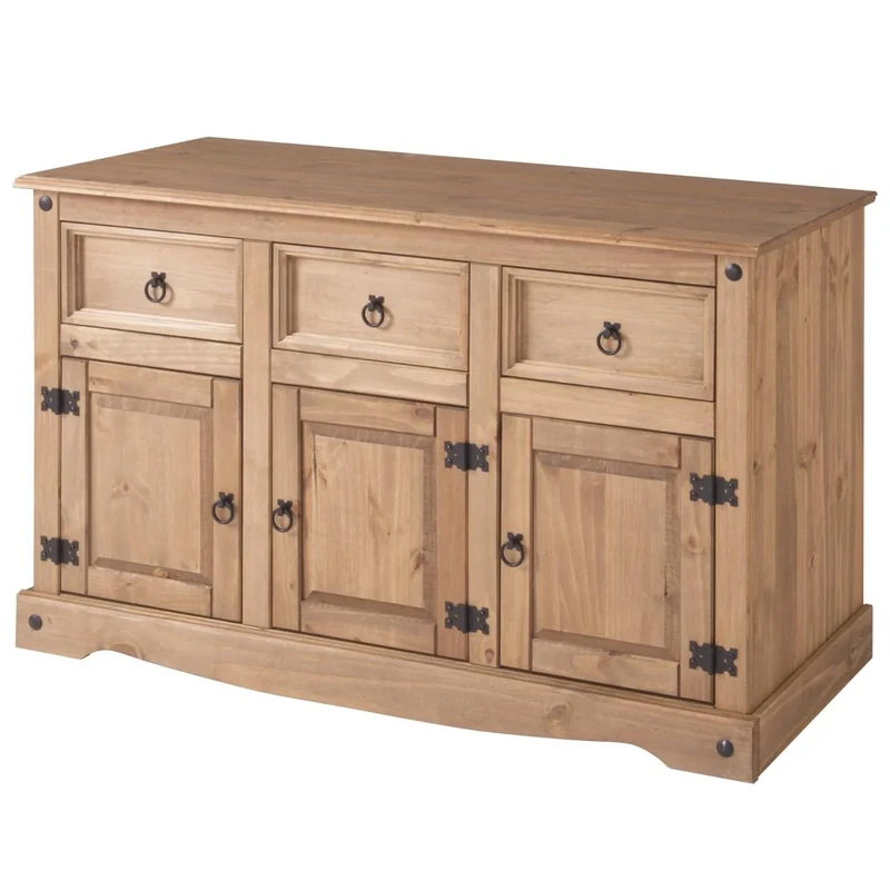 OS Home and Office Furniture Model COR388 Cottage Series Wood Buffet Sideboard in Corona Brown