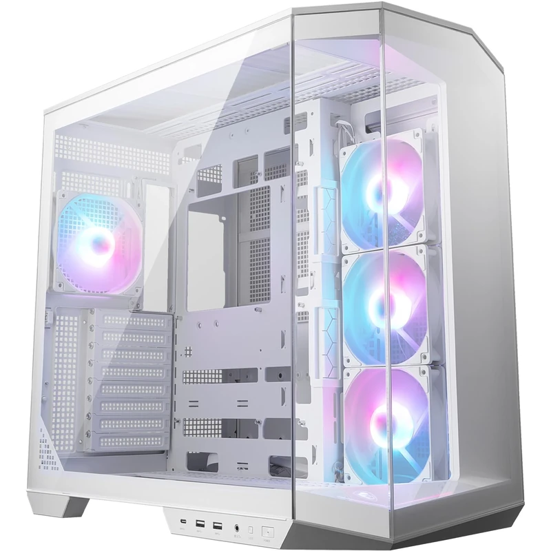 MSI MAG PANO 100R PZ WHITE ATX PC Case - ATX Capacity, Verical GPU Installation Bracket, GPU Holder, Dust Filters, Swinging Storage Bracket, Dual-chamber, USB 20Gbps Type-C