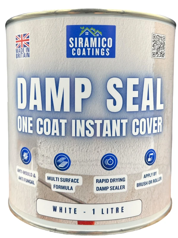 SIRAMICO COATINGS The Dampseal One Coat | 1 Litre I Seals Damp And Mould Stains In One Coat By Brush Or Roller (White)