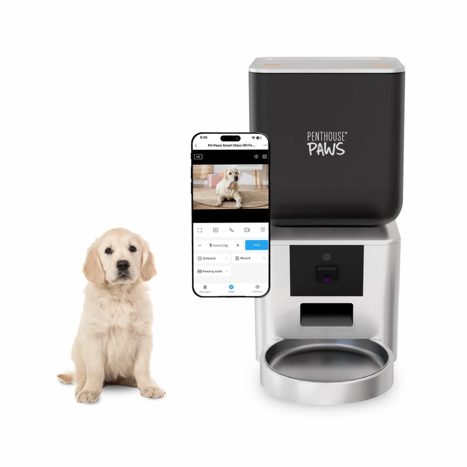 Penthouse Paws Smart Maxx HD WiFi Automatic Feeder for Cats and Dogs with Camera, 7L - Easy Clean, App Control, Remote Schedule Meals, Automatic Pet Feeder for Cats and Dogs, Voice Record
