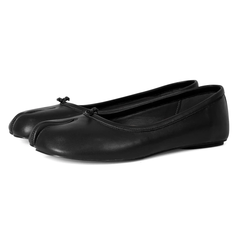 VBDB Tabi Ballet Flats for Women Wide Width Round Toe Split Toe Comfortable Flats Shoes, Black, 9.5