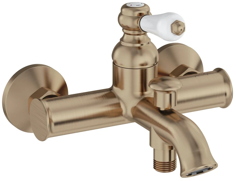 Jacob Delafon - Louise Wall-Mounted Bath-Shower Mixer - Mechanical - Retro Design, Ceramic Handle - Water Saving - 21x14.5x19.5cm - Bronze - E24363-BCN