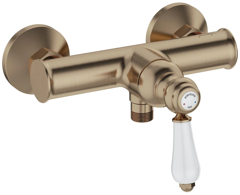 Jacob Delafon - Wall Mounted Shower Mixer Louise - Mechanical - Retro Design, Ceramic Handle - Water Saving - 21.5x16.5x17cm - Bronze Finish - E24362-BCN