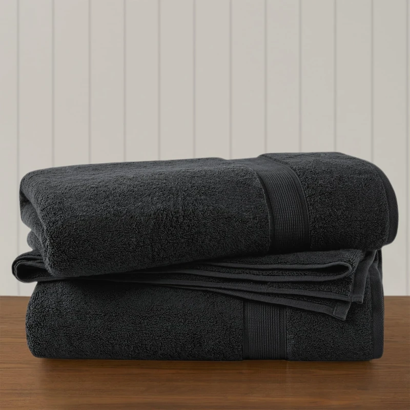 Madison Park Signature 800GSM 100% Cotton Luxurious Bath Towel Set Highly Absorbent, Quick Dry, Hotel & Spa Quality for Bathroom, Oversized Bath Sheet Set 34"x 68", Black 2 Piece