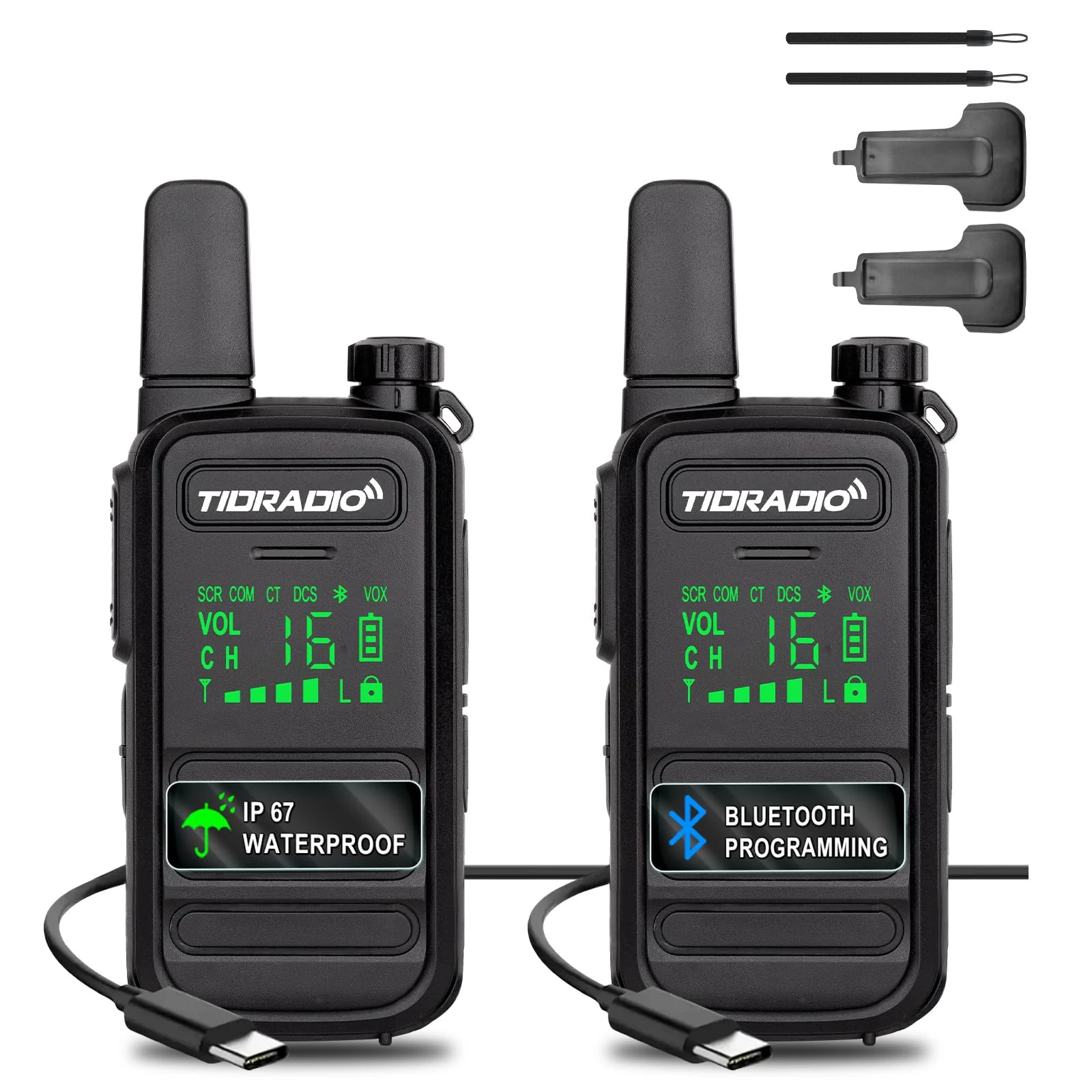 Walkie Talkies Waterproof IP67, TDRADIO TD-M11 PMR 446 Radio, Walkie Talkies for Adults Long Range with Wireless Programming,Frequency Copy,VOX,USB Charging, 2 Way Radio for Outdoor Activities-2 Pack