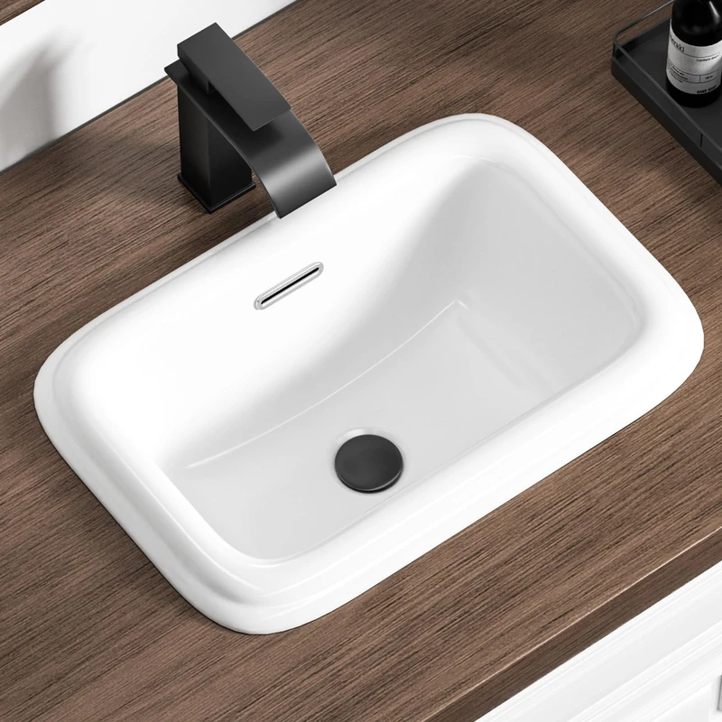 KARAMAG 18 Inch Drop in Bathroom Vessel Sink with Overflow Rectangle White