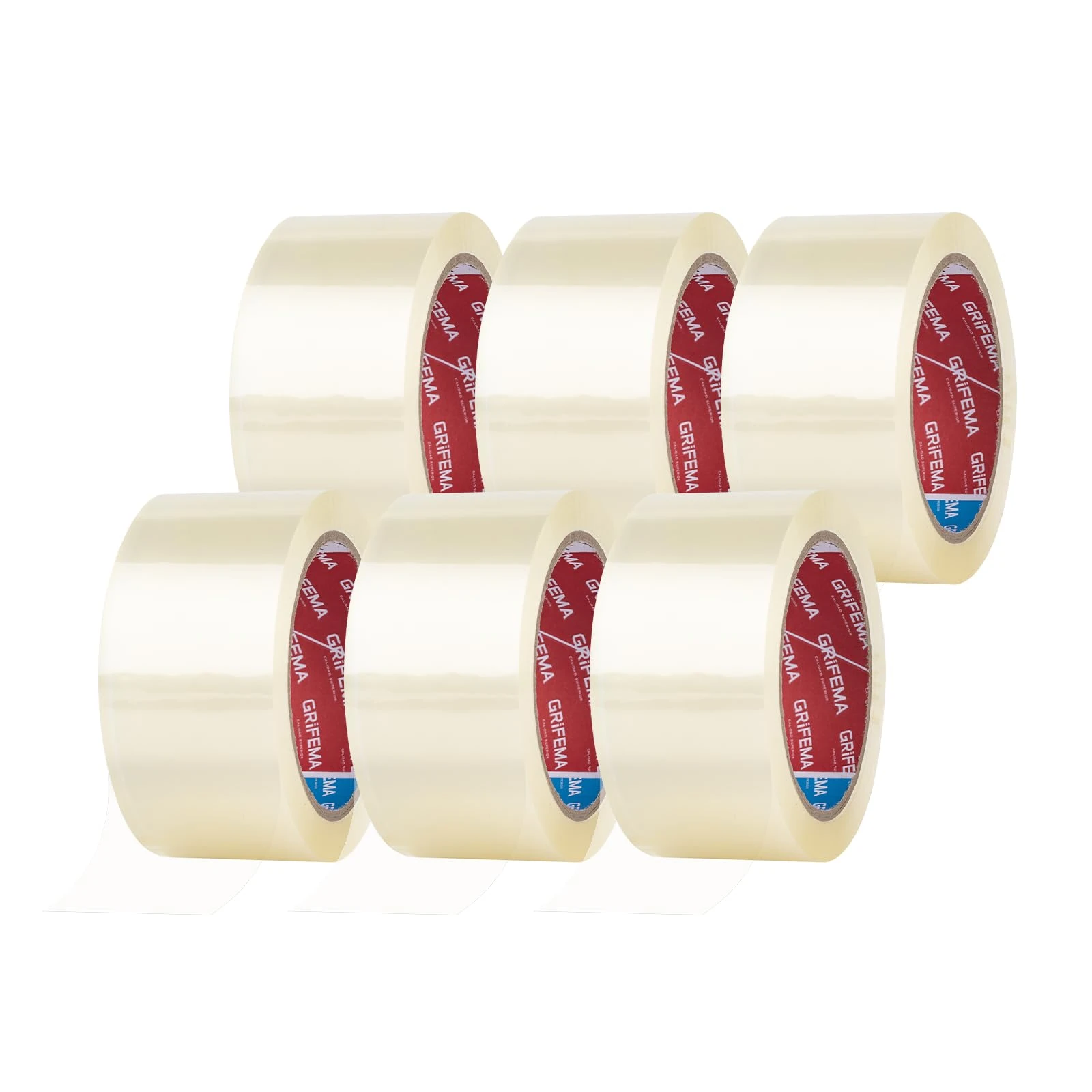 GRIFEMA GA4003-6 Clear Low Noise Packing Tape 6 Rolls Strong Heavy Duty Parcel Tape Strong Adhesive Sellotape Industrial Duty Cellotape for Packing Boxes, Moving House(5CM X 66M)